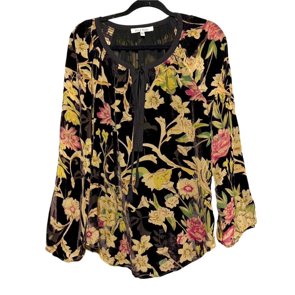 Black Rainn Whimsigoth Velvet Burnout Top Womens Sz L Fairy Grunge Dark Romantic